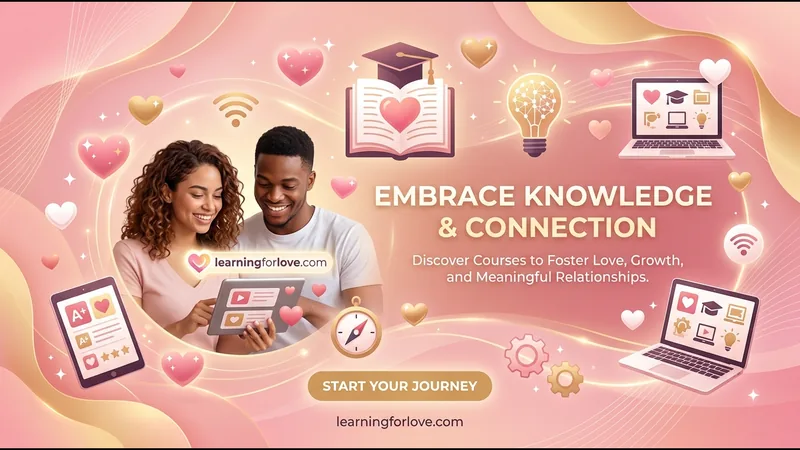 Learning for Love – custom LearnDash LMS with AI-personalised learning paths Learning for Love LearnDash course platform: couple learning together on a tablet under the headline Embrace Knowledge and Connection
